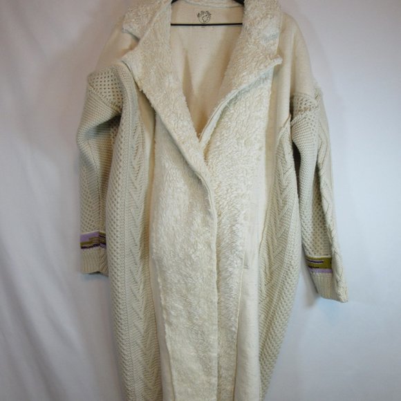 Free People Cream Knit Sweater Coat Mid Length Cardigan - Picture 5 of 12